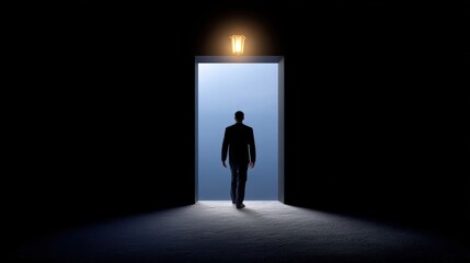 Obraz premium A ghostly silhouette in a haunted castle hallway, flickering torchlight, deep shadows, text space in the upper right