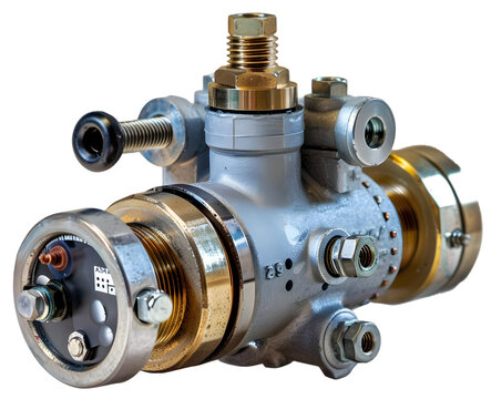 Close-up of a mechanical valve showcasing intricate details and components against a neutral backdrop
