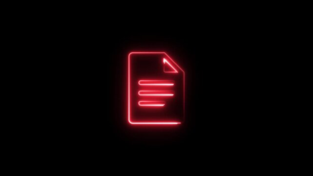 glowing Neon Document Icon in Dark Background Minimalist Illuminated File Symbol Representing Paperwork, Reports, Data, Information Storage, and Office Work