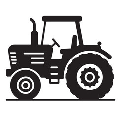 Vector illustration of a classic tractor in a black and white flat design style