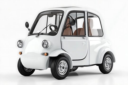 Charming white electric microcar ready for urban adventures and eco-friendly commutes, perfect for city living and sustainable transportation solutions