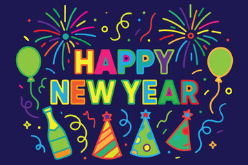 Colorful vector doodle background with a happy birthday theme, featuring playful elements, vibrant tones, and cheerful illustrations to create a festive, joyful, and celebratory graphic design.