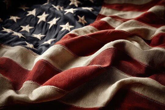 Close-up of a wrinkled American flag