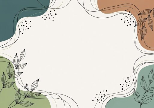 Modern abstract art with organic shapes and line art foliage