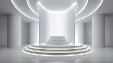 Luminous white stage in round room