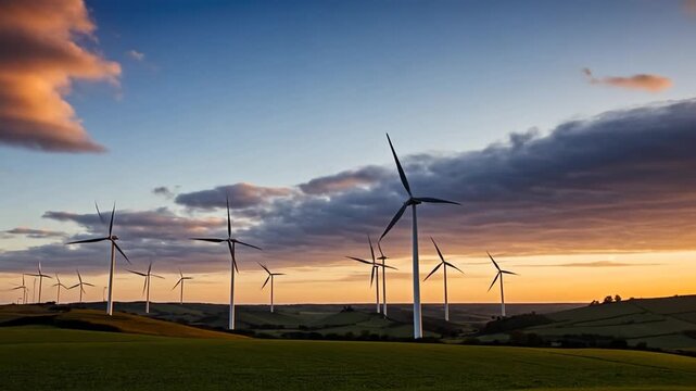 Sunset over Wind Farm: Clean Energy Landscape