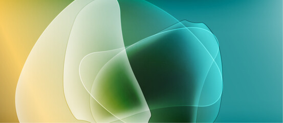 Abstract shapes blend, creating soft gradients. Yellow, green, teal hues dominate composition. Smooth transitions suggest fluidity, depth.