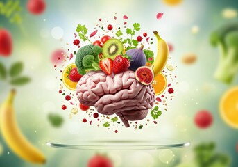 Healthy brain with fresh food, nutrition, and wellness concept