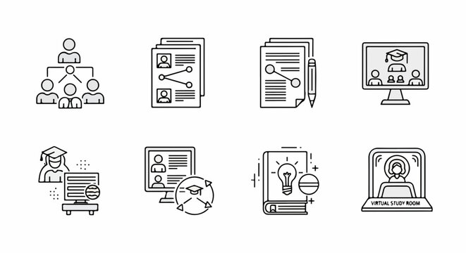 Modern Line Icons: Online Learning, Business Collaboration, and Digital Management Concepts - Powered by Adobe