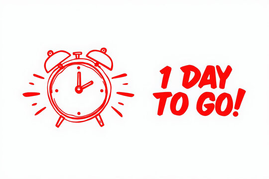Hand Drawn One Day To Go Countdown with Alarm Clock Sketch for Upcoming Event or Deadline Reminder