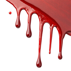 Vibrant red liquid dripping elegantly, creating a dynamic, abstract visual flow