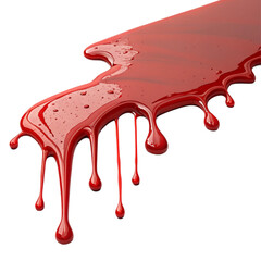 Vibrant red liquid drips dynamically, creating a glossy, viscous texture with artistic appeal