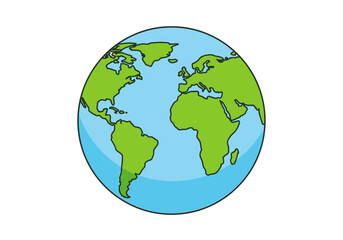 Fototapeta premium Vector illustration of the planet Earth globe. Simple cartoon drawing of the world map for environmental concepts.
