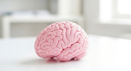 Human Brain Model on White Surface with Blurred Background, Medical Concept