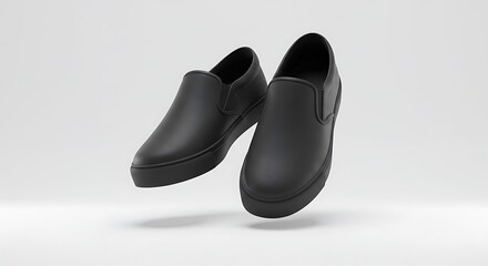 Sleek matte black slip on sneakers floating against a clean white backdrop for online retail sales