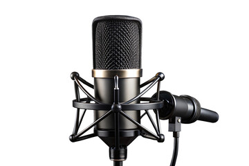 black studio microphone modern mic isolated on white background, png, ai generated.