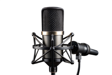 black studio microphone modern mic isolated on white background, png, ai generated.