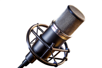 black studio microphone modern mic isolated on white background, png, ai generated.