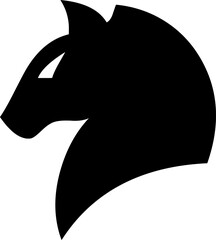 Stylized silhouette of a horse head symbolizing the knight chess piece, black and white vector icon for strategy, board games, and design elements. 