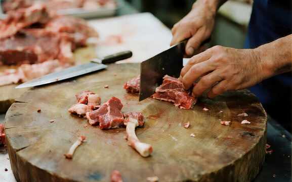 Cutting Fresh Beef at the Market - Powered by Adobe