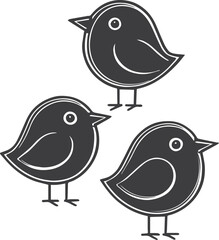 Three Stylized Dark Gray Birds with White Outlines avian animals