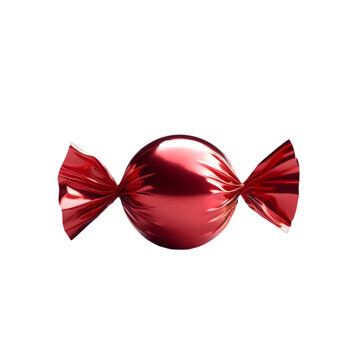 Shiny red candy wrapped in foil on a black background