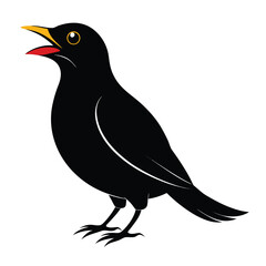 Stylized blackbird with open beak singing