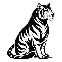 Stylized black and white tiger sitting profile