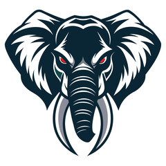 Fierce elephant head logo with red accents and tusks