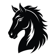 Stylized black horse head silhouette with flowing mane