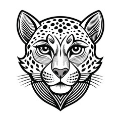 Stylized black and white cheetah face with intricate line art