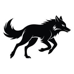 Stylized black wolf running silhouette