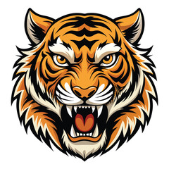 Fierce tiger head roaring with open mouth and sharp teeth