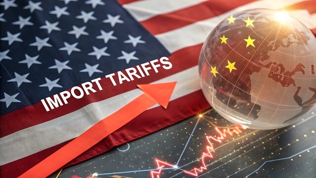 American flag globe trade conflict china flag import tariffs