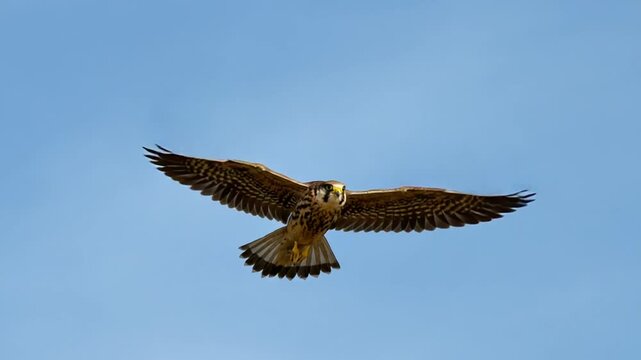 Majestic falcon soaring against a clear blue sky