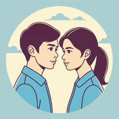 Romantic Asian Couple in Profile View