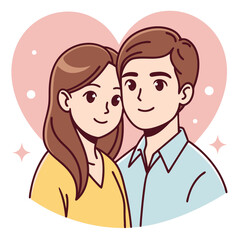 Cartoon Couple in Love, Heart Shape Background