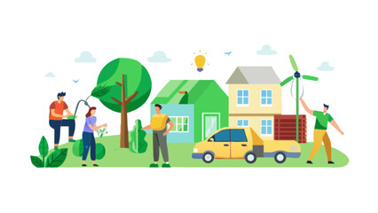 Obraz premium Sustainable living and green energy vector illustration for eco friendly lifestyle concept design