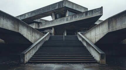 Obraz premium Concrete Stairway Leading to a Modernist Building