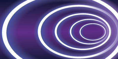 Glowing concentric circles expand on a purple gradient background, creating a futuristic and modern visual effect.