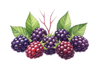 Fototapeta premium Fresh Blackberry Raspberry Watercolor Illustration, Isolated Fruit Element on Transparent Background