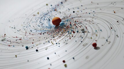 A detailed planetary orbit simulation, white background