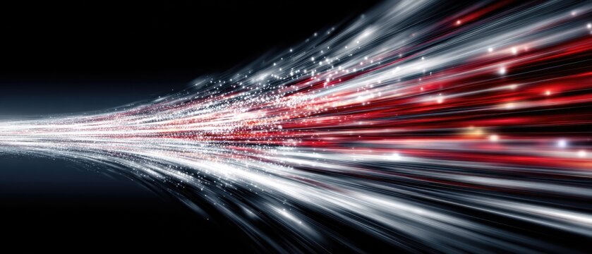 Abstract speed streaks of white and red light on a black background - Powered by Adobe