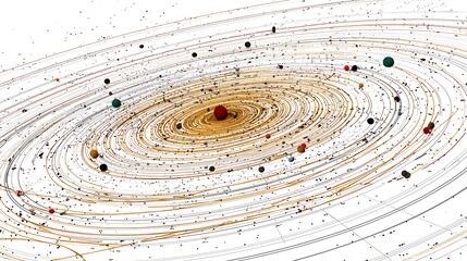 A detailed planetary orbit simulation, white background