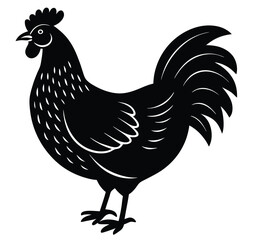 Bold Black Rooster Silhouette: Farm Animal Vector Graphic, Rustic Style Illustration