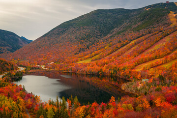 Artist Bluff Overlook of Echo Lake in Peak Autumn, Franconia Notch State Park, New Hampshire © Damon