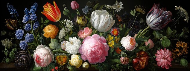 Detailed still life of a lavish flower arrangement