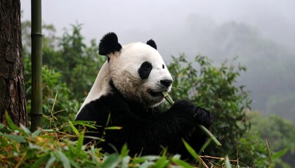 Obraz premium Panda enjoys bamboo snack