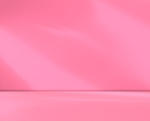 Pink background studio room abstract shadow overlay on wall floor, light gradient window loft minimal for presentation product cosmetic, podium card promotion, pastel pattern beige backdrop.
