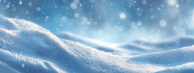 Winter scene of snow-covered hills with soft bokeh